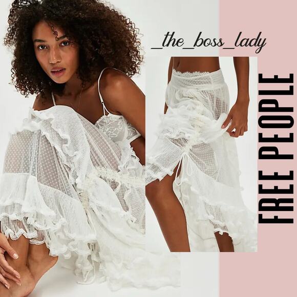 Free People maxi skirt ruffled tiered sheer flowy boho half slip frilly Medium - Picture 3 of 10